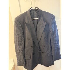 Paulo Solari Mens 40S Double Breasted Blazer Charcoal Gray 100% Wool Suit Jacket